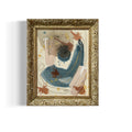 Abstract painting with a decorative gold frame on a white background